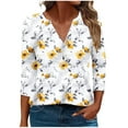 thumbnail image 1 of CYMMPU Floral Printed 3/4 Sleeve Loose Fit V Neck Spring Tops Summer Fashion Shirts Blouses for Women Dressy Casual Business Elegant Work Topss Multicolor XXXL, 1 of 5