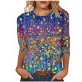 thumbnail image 1 of CYMMPU Floral Printed 3/4 Sleeve Tunic Tops Crew Neck Loose Fit Blouses for Women Dressy Casual Fall Fashion Shirts Spring Tops Lightweight Basic T-Shirts Blue M, 1 of 5