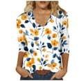 thumbnail image 1 of CYMMPU Floral Printed 3/4 Sleeve Tunic Tops V Neck Summer Fashion Shirts Blouses for Women Dressy Casual Loose Fit Spring Tops Business Elegant Work Topss L, 1 of 5