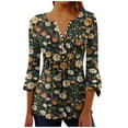 thumbnail image 1 of CYMMPU Floral Printed Button V Neck Flare Sleeve Blouses for Women Dressy Casual Fall Fashion Shirts Spring Tops 3/4 Sleeve Loose Fit T-Shirts Empire Waist A Line T-Shirts M, 1 of 5