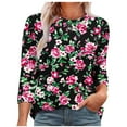 thumbnail image 1 of CYMMPU Floral Printed Round Neck Blouses for Women Dressy Casual Loose Fit Tunic Tops Spring Tops Fall Fashion Shirts 3/4 Sleeve Lightweight Basic T-Shirts Black M, 1 of 5
