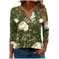 thumbnail image 1 of CYMMPU Floral Printed V Neck Blouses for Women Dressy Casual Spring Tops 3/4 Sleeve Fall Trendy Shirts Tunic Tops Loose Fit Business Elegant Work Tops T-Shirts Multicolor M, 1 of 5