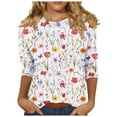 thumbnail image 1 of CYMMPU Flower Pattern 3/4 Sleeve Loose Fit Blouses for Women Dressy Casual Fall Trendy Shirts Tunic Tops Crew Neck Spring Tops Lightweight Basic Tees Multicolor XXXXL, 1 of 5