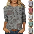 thumbnail image 1 of CYMMPU Flower Pattern 3/4 Sleeve Summer Fashion Shirts Round Neck Spring Tops Loose Fit Tunic Tops Boho Blouses for Women Dressy Casual Lightweight Basic T-Shirts Black XXXXXL, 1 of 5