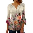 thumbnail image 1 of CYMMPU Flower Printed 3/4 Sleeve Blouses for Women Dressy Casual Spring Tunic Tops Loose Fit Summer Fashion Shirts Button V Neck Flare Sleeve Empire Waist A Line T-Shirts Multicolor L, 1 of 5