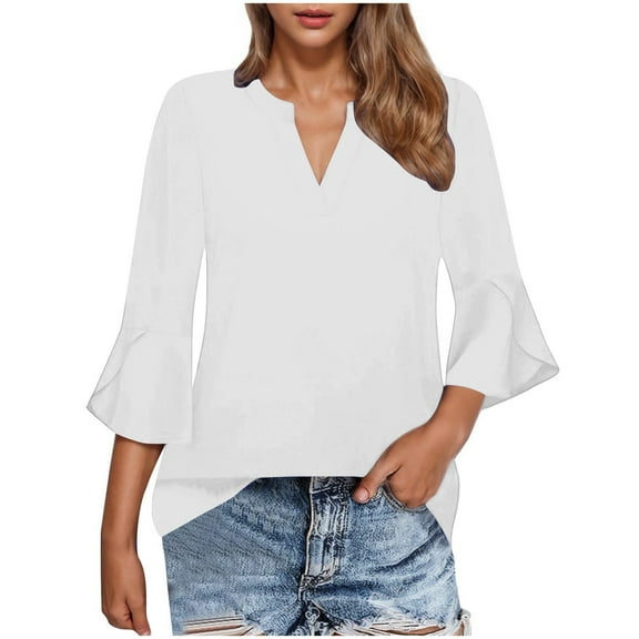 CYMMPU Flower Printed 3/4 Sleeve Fall Fashion Shirts Loose Fit Blouses for Women Dressy Casual Tunic Tops V Neck Spring Tops Business Elegant Work Topss XXL