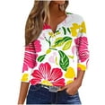 thumbnail image 1 of CYMMPU Flower Printed 3/4 Sleeve Tunic Tops Boho Blouses for Women Dressy Casual Loose Fit Lace V Neck Spring Tops Summer Fashion Shirts Business Elegant Work Topss Hot Pink XXXL, 1 of 5