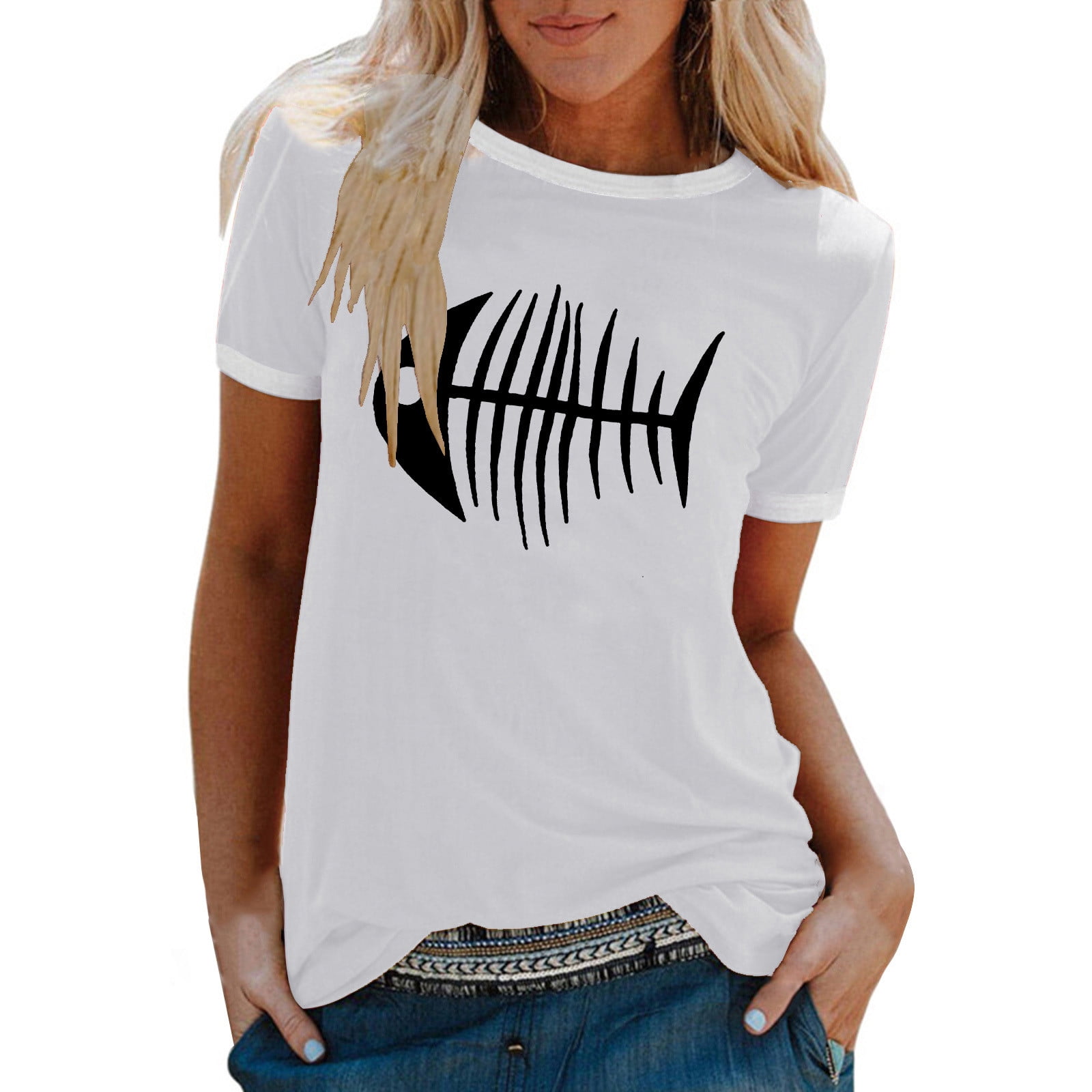 Fly Fishing Women Junior Girl Crew Neck Cotton Short Sleeve T-Shirt Graphic  Tee