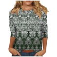 thumbnail image 1 of CYMMPU Geometric Printed 3/4 Sleeve Summer Trendy Shirts Round Neck Blouses for Women Dressy Casual Tunic Tops Loose Fit Spring Tops Western T-Shirts L, 1 of 5
