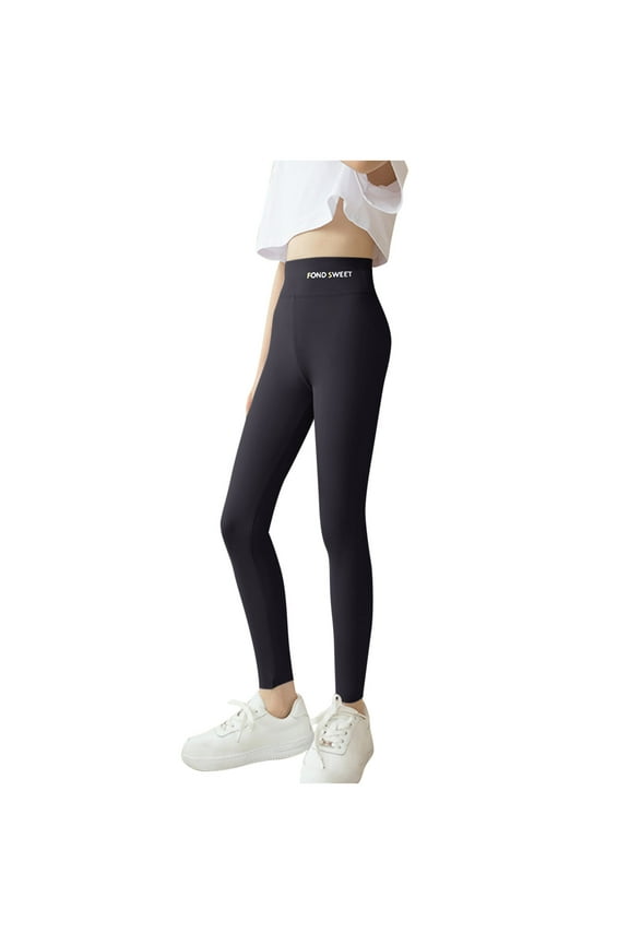 Girls Athletic Leggings Cotton Soft Stretchy Kids Yoga Pants Dance Workout Trainning Age 3-15 Years Black 13-14Years