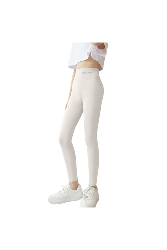 Girls Athletic Leggings Cotton Soft Stretchy Kids Yoga Pants Dance Workout Trainning Age 3-15 Years White 5-6Years