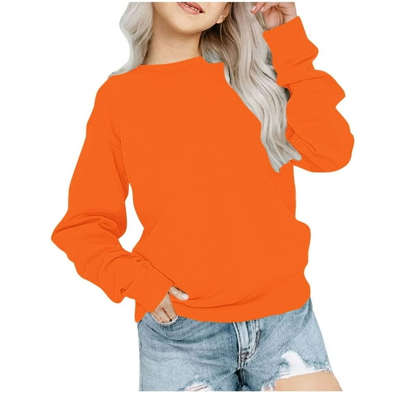 CYMMPU Girls Crewneck Sweaters Kids Fall Long Sleeve Cute Knit Pullover Tops Orange 11 Years