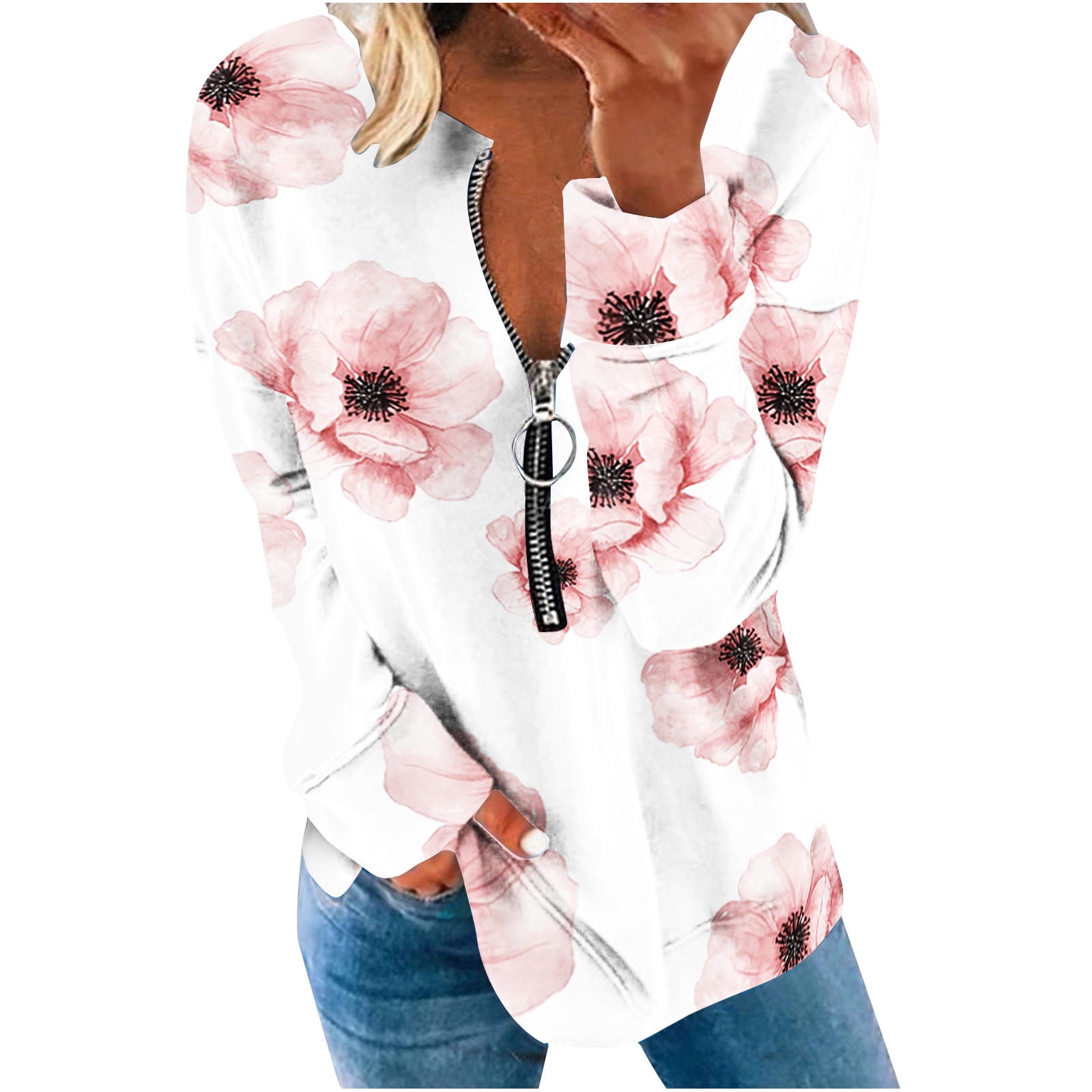 CYMMPU Girls Feather Printed Butterfly Floral Graphic Tops Long Sleeve Shirts Casual Sweatshirts Holiday Tops Ladies 1 4 Zipper Round Neck Clothing