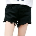 thumbnail image 1 of CYMMPU Girls Lightweight Ripped Denim Shorts Casual Baggy Trendy Short Pants Elastic Waist Comfy Shorts Solid Color Raw Hem Jeans Black,130, 1 of 3