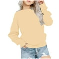 thumbnail image 1 of CYMMPU Girls Oversized Crewneck Sweatshirts Kids Fashion Fleece Drop Shoulder Pullover Beige 9 Years, 1 of 7