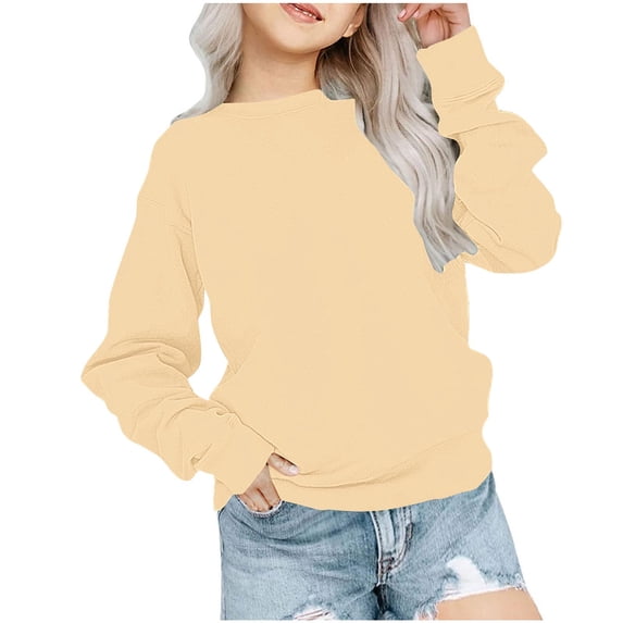 CYMMPU Girls Oversized Crewneck Sweatshirts Kids Fashion Fleece Drop Shoulder Pullover Beige 9 Years