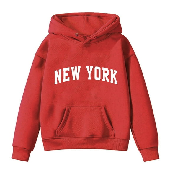CYMMPU Girls Red Sweatshirt New York Hoodies For Girls Letter Print Graphic Sweatshirt Hooded Long Sleeve Casual Loose Pullover Tops Red 9 Years
