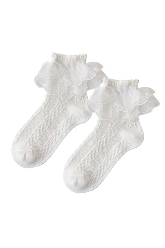Girls Ruffle Frilly Socks Dress Sock White Lace Ruffle Cotton Lace Socks Little Girls's Dance Socks Beige,10 Years