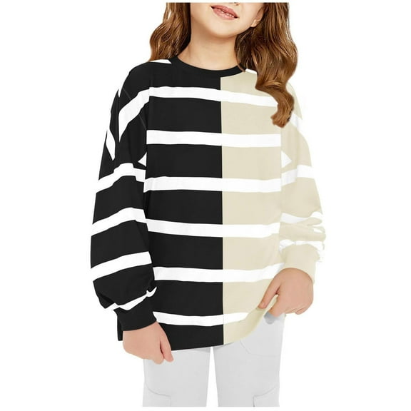 CYMMPU Girls Striped Color Block Pullover Sweaters Kids Oversized Fashion Knit Sweater Clothes 5-14 Years Black 9 Years
