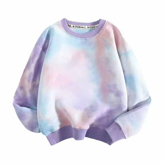 CYMMPU Girls Tie Dye Sweatshirts Oversized Long Sleeve Crewneck Pullovers Teens Graphic Sweaters Preppy Cloth Winter Fashion Purple 3 Years