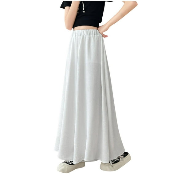 CYMMPU Girls's High Waist Wide Leg Long Palazzo Pants Casual Lounge Pants Flowy High Waisted Baggy Trousers with Pockets 4-14 Years White 13 Years