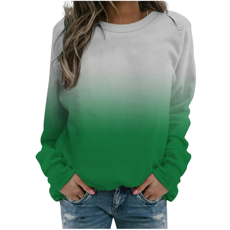 CYMMPU Gradient Color Distressed Shirts Long Sleeve Spring Clothes for Women 2024 Fashion Crewneck Fall Sweatshirt Plus Size Tops Trendy Pullover Mint Green L Walmart