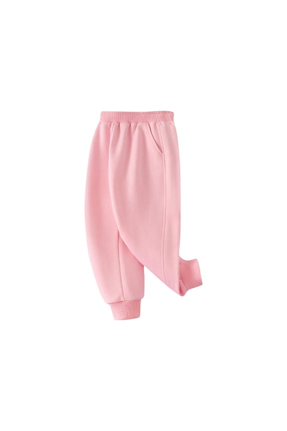 Kids Sweatpants for Fall , Midweight Cotton/Poly Fleece Pants for Boys, Cuffed Sweats Cotton Relaxed Fit Joggers Elastic Waistband Casual Sweatpants with Pockets Pink 2-3 Years