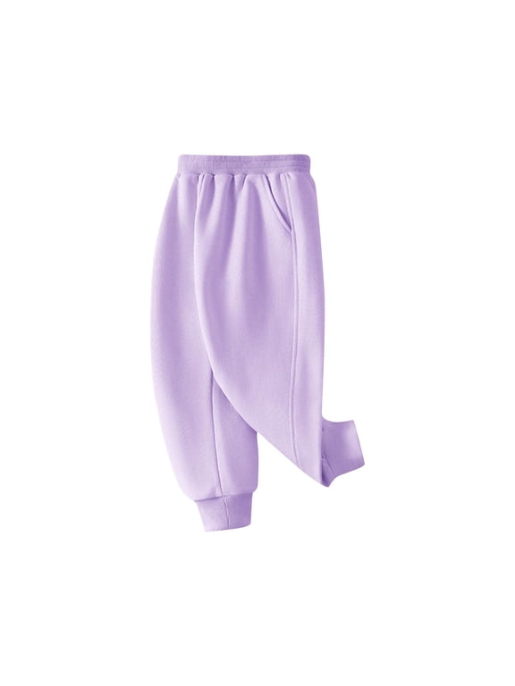 Kids Sweatpants for Fall , Midweight Cotton/Poly Fleece Pants for Boys, Cuffed Sweats Cotton Relaxed Fit Joggers Elastic Waistband Casual Sweatpants with Pockets Purple 6-7 Years