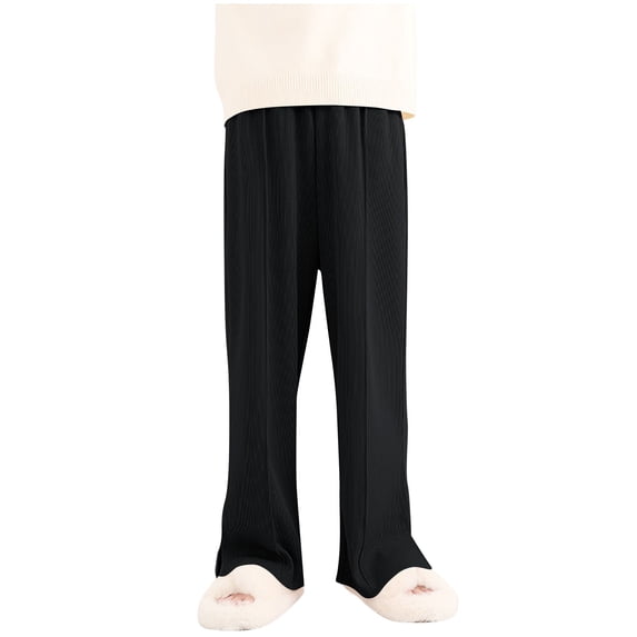 CYMMPU Kids Y2K Striped Wide Leg Lounge Pockets Pants for Girls Loose Elastic Waist Plaid Pinstripe Trousers Going Out Pants Streetwear Black 9-10 Years