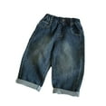 thumbnail image 1 of CYMMPU Little Girls Barrel Jeans for Fall Toddler Casual Denim Joggers Soft Relax Fit Washed Jeans Ankle Length Distressed Trousers Baggy Elastic Waist Button with Pockets Navy 8-9 Years, 1 of 4