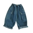 thumbnail image 1 of CYMMPU Little Girls Barrel Jeans for Fall Toddler Casual Denim Joggers Soft Relax Fit Washed Jeans Ankle Length Distressed Trousers Baggy Elastic Waist Button with Pockets Navy 7-8 Years, 1 of 5