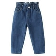 thumbnail image 1 of CYMMPU Little Girls Ruffled Elastic Waist Diagonal Pocket Denim Pants Full Length Harem Jeans Pants Denim Blue 1-2 Years, 1 of 9