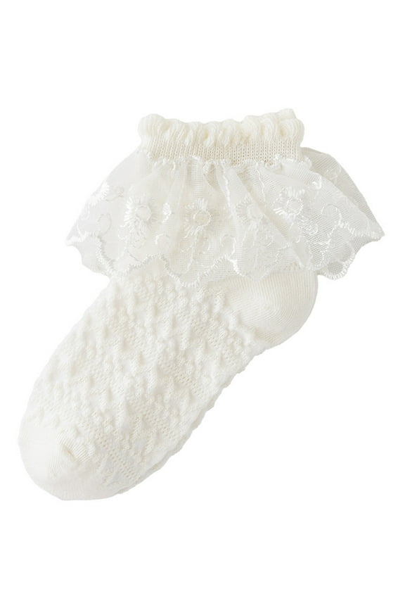 Little Girls White Lace Ruffle Frilly Socks Dress Sock Girls Ruffle Cotton Lace Socks Beige,4 Years