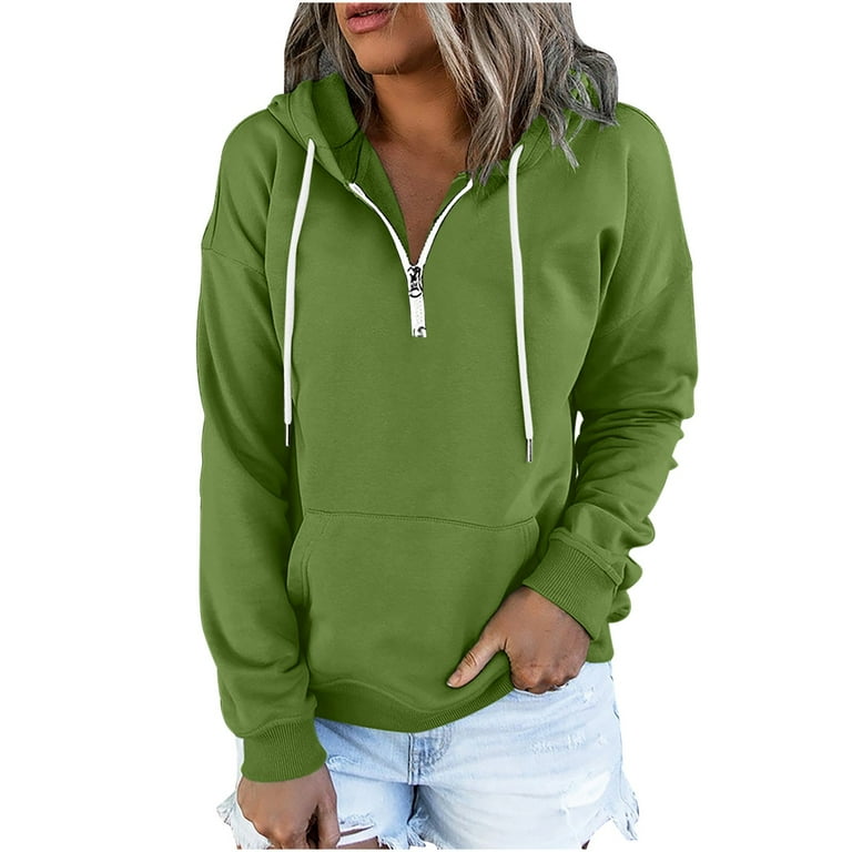 CYMMPU Long Sleeve Hoodies Trendy Pullover Plus Size Tops Fashion Solid Color Shirts Quarter Zip up Hoddies Drawstring with Pocket Fall Sweatshirt