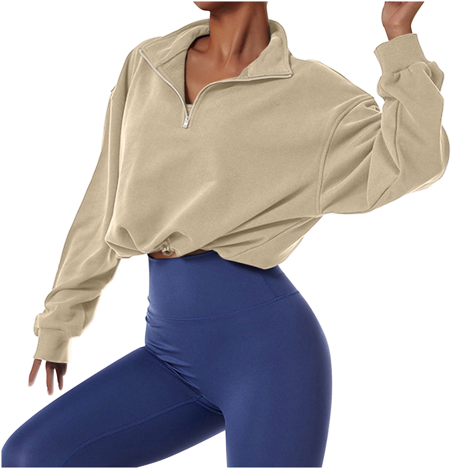 2023 Fall Women's Solid Color Sporty Sweatshirt Casual Loose Crew Neck Long  Sleeve Drop Shoulder Pullover Tops