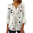 thumbnail image 1 of CYMMPU Loose Fit Button V Neck Flare Sleeve 3/4 Sleeve Spring Tops Summer Fashion Shirts Floral Printed Blouses for Women Dressy Casual Tunic Tops Pleated Dressy T-Shirts Multicolor XXL, 1 of 5