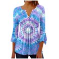 thumbnail image 1 of CYMMPU Loose Fit Button V Neck Flare Sleeve 3/4 Sleeve Tie Dye Blouses for Women Dressy Casual T-Shirts Fall Fashion Shirts Spring Tops Empire Waist A Line T-Shirts S, 1 of 5