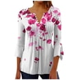 thumbnail image 1 of CYMMPU Loose Fit Button V Neck Flare Sleeve Blouses for Women Dressy Casual Fall Fashion Shirts Floral Printed Tunic Tops Spring Tops 3/4 Sleeve Empire Waist A Line T-Shirts Hot Pink S, 1 of 5