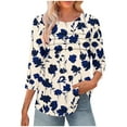 thumbnail image 1 of CYMMPU Loose Fit Crew Neck 3/4 Sleeve Blouses for Women Dressy Casual Fall Trendy Shirts Spring Tops Flower Printed Tunic Tops Lightweight Basic Tees Blue XL, 1 of 6