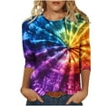 thumbnail image 1 of CYMMPU Loose Fit Crew Neck Blouses for Women Dressy Casual 3/4 Sleeve Spring Tunic Tops Tie Dye Ombre Summer Trendy Shirts Lightweight Basic Tees Multicolor M, 1 of 5