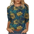 thumbnail image 1 of CYMMPU Loose Fit Crew Neck Flower Printed 3/4 Sleeve Spring Tops Summer Fashion Shirts Blouses for Women Dressy Casual Tunic Tops Lightweight Basic T-Shirts Multicolor L, 1 of 5