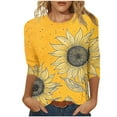 thumbnail image 1 of CYMMPU Loose Fit Crew Neck Flower Printed 3/4 Sleeve Tunic Tops Spring Tops Blouses for Women Dressy Casual Summer Fashion Shirts Lightweight Basic T-Shirts Yellow S, 1 of 5