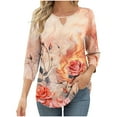 thumbnail image 1 of CYMMPU Loose Fit Crew Neck T-Shirts Spring Tops 3/4 Sleeve Flower Pattern Fall Trendy Shirts Blouses for Women Dressy Casual Lightweight Basic Tees L, 1 of 6