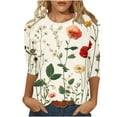thumbnail image 1 of CYMMPU Loose Fit Crew Neck T-Shirts Spring Tops Blouses for Women Dressy Casual Flower Printed 3/4 Sleeve Summer Fashion Shirts Lightweight Basic T-Shirts Multicolor S, 1 of 5