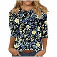 thumbnail image 1 of CYMMPU Loose Fit Crew Neck Tunic Tops Floral Printed 3/4 Sleeve Spring Tops Fall Trendy Shirts Blouses for Women Dressy Casual Lightweight Basic Tees Multicolor M, 1 of 5