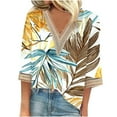 thumbnail image 1 of CYMMPU Loose Fit Lace V Neck T-Shirts Floral Pattern Blouses for Women Dressy Casual Fall Trendy Shirts Spring Tops 3/4 Sleeve Business Elegant Work Tops T-Shirts XXL, 1 of 4