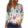 thumbnail image 1 of CYMMPU Loose Fit Lace V Neck Tunic Tops Spring Tops Flower Pattern 3/4 Sleeve Blouses for Women Dressy Casual Summer Trendy Shirts Business Elegant Work Tops T-Shirts L, 1 of 5