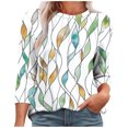 thumbnail image 1 of CYMMPU Loose Fit Round Neck 3/4 Sleeve Floral Printed Spring Tops Fall Trendy Shirts Blouses for Women Dressy Casual Tunic Tops Lightweight Basic Tees Green XL, 1 of 5