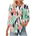 thumbnail image 1 of CYMMPU Loose Fit Round Neck 3/4 Sleeve Tunic Tops Boho Blouses for Women Dressy Casual Floral Printed Fall Fashion Shirts Spring Tops Lightweight Basic T-Shirts Multicolor XL, 1 of 6