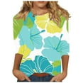 thumbnail image 1 of CYMMPU Loose Fit Round Neck 3/4 Sleeve Tunic Tops Flower Printed Blouses for Women Dressy Casual Spring Tops Fall Fashion Shirts Lightweight Basic T-Shirts L, 1 of 5